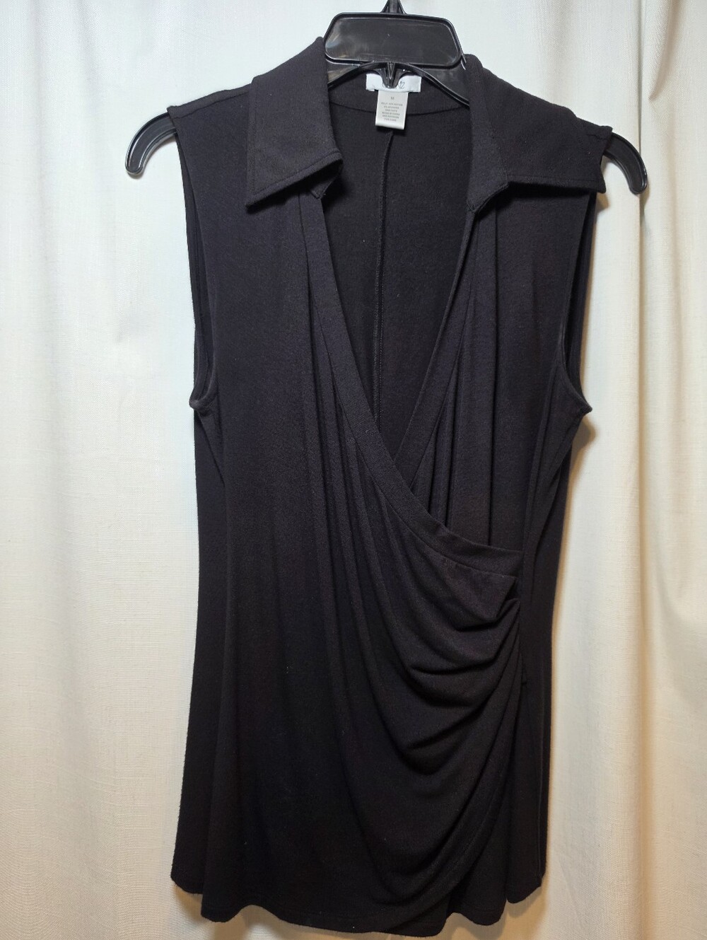 Cache Sleeveless Black Draped Collared Women's Top Size Medium - Picture 3 of 5